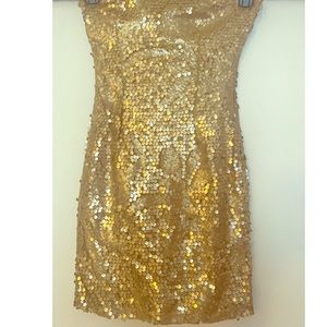 Strapless gold sequin dress
